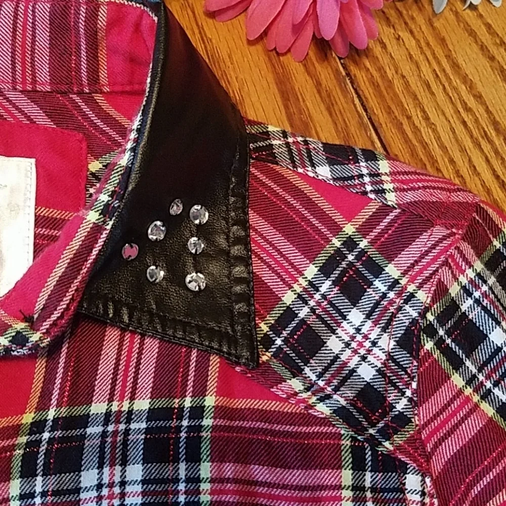 Justice plaid Versatile Button Down Shirt - Girl's 6